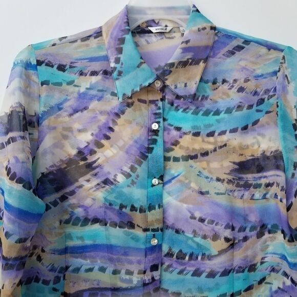 NICOLE 3/4 SLEEVED SEMI SHEER BLOUSE. SZ L - Picture 6 of 14